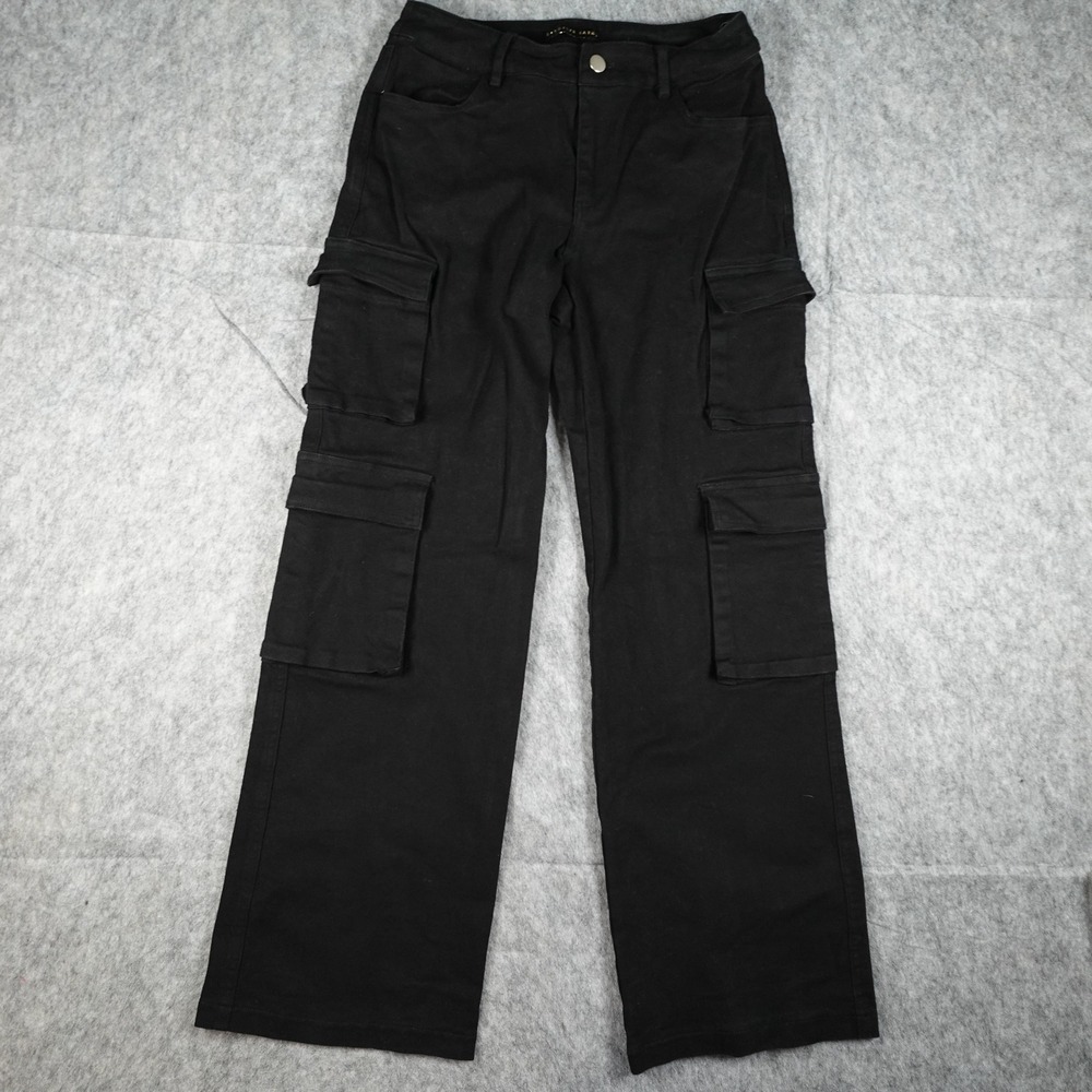 Brooklyn Karma Pants Womens Small Black Cargo High Rise Wide Leg‎ Pocket Utility